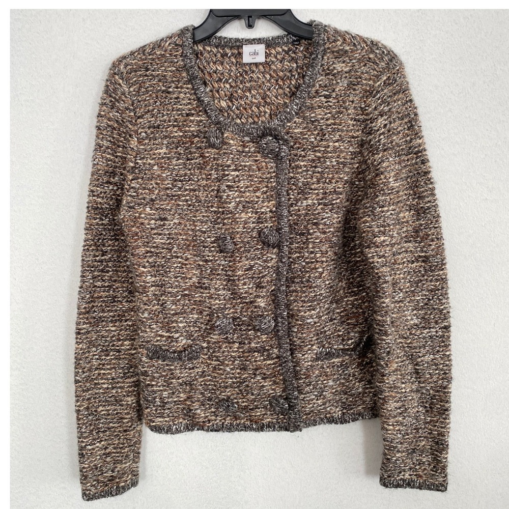 Cabi Womens Ritz Sweater Sz M Earth Tones Knit Double Breasted Classic‎ Cardigan